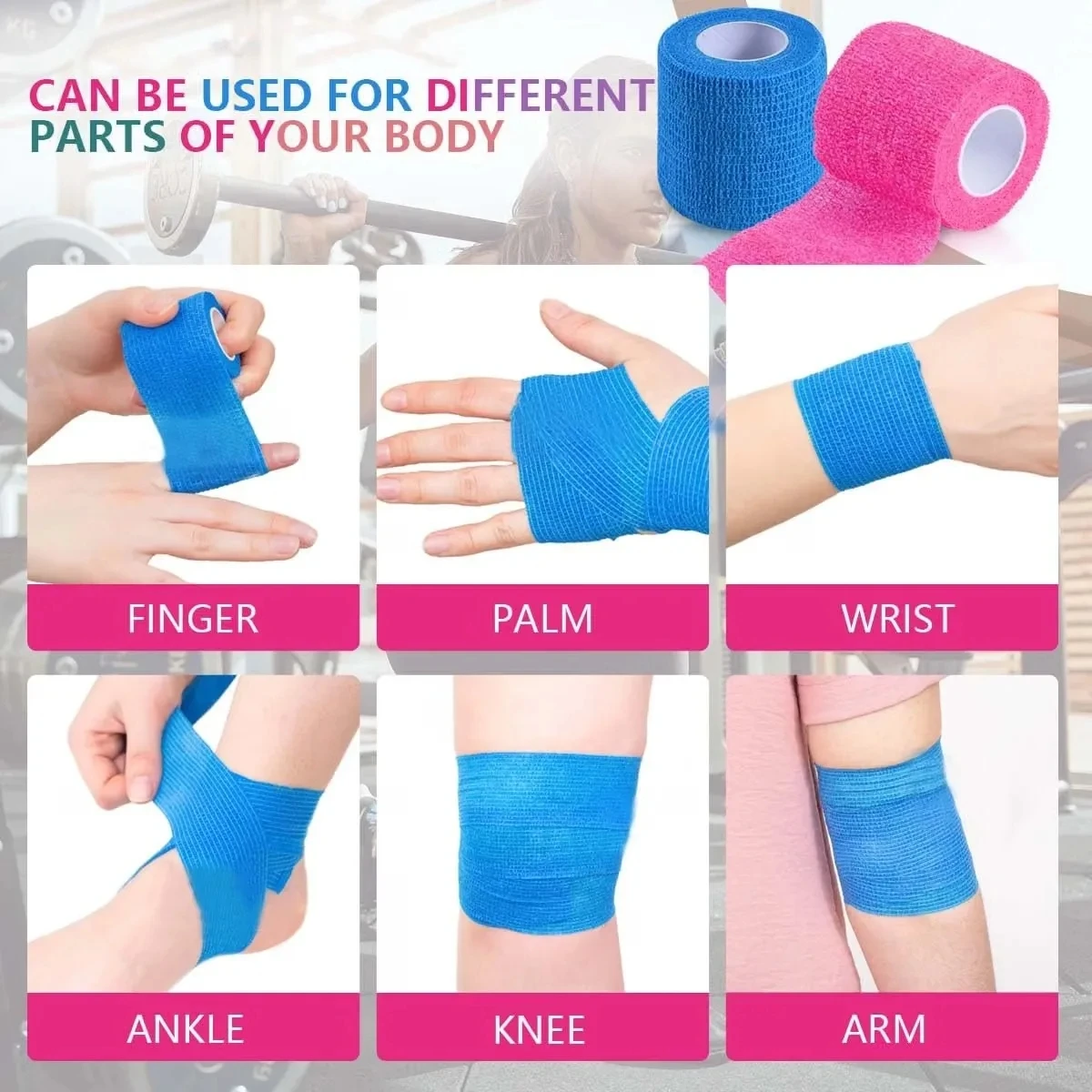 6Pcs Self Adhesive Bandage For Knee Finger Ankle Palm Pet 2 Inch x 5 Yards Breathable Sports Cohesive Bandage Wrap Elastic Tape