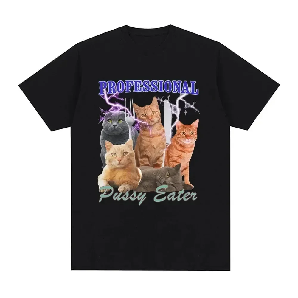 Men's Clothing Fashion T-shirts Cotton Casual Oversized Tee Shirt Streetwear Professional Pussy Eater Funny Cat Lover T Shirt