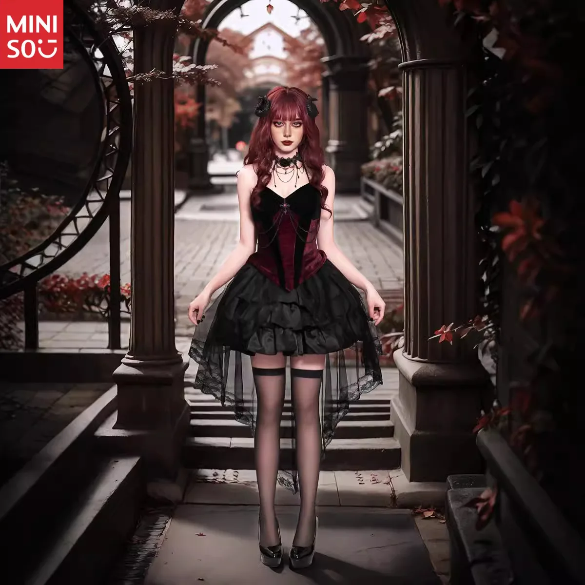 

Miniso Dark Angel Vampire Tail Dress, Duchess Court Style Bustier Gown