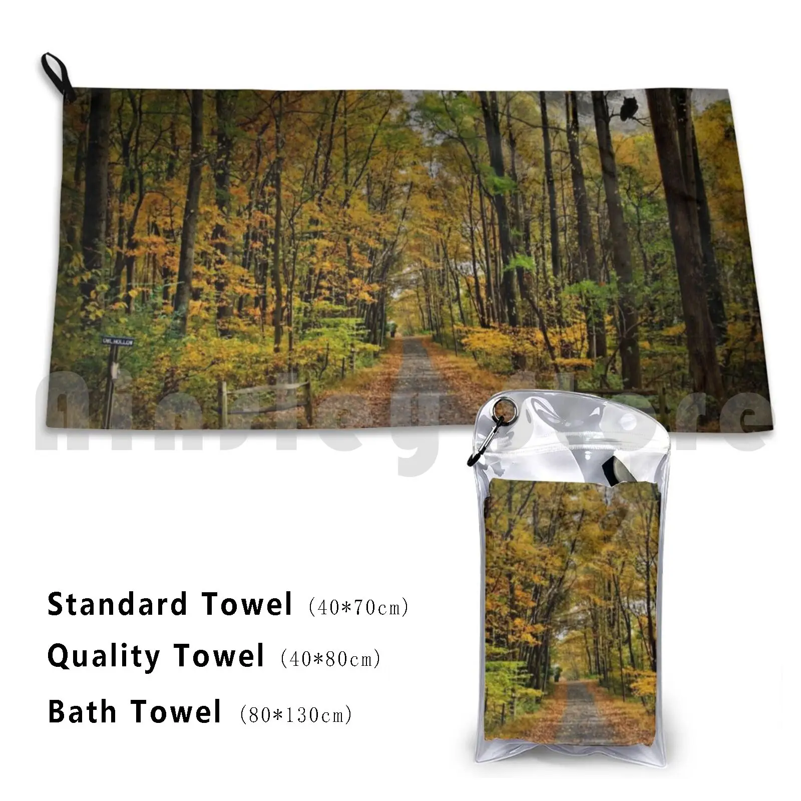 Owl Hollow Bath Towel Beach Cushion 2668 Fall Autumn Foliage Trees Color Owl Silhouette Road Lehigh Valley