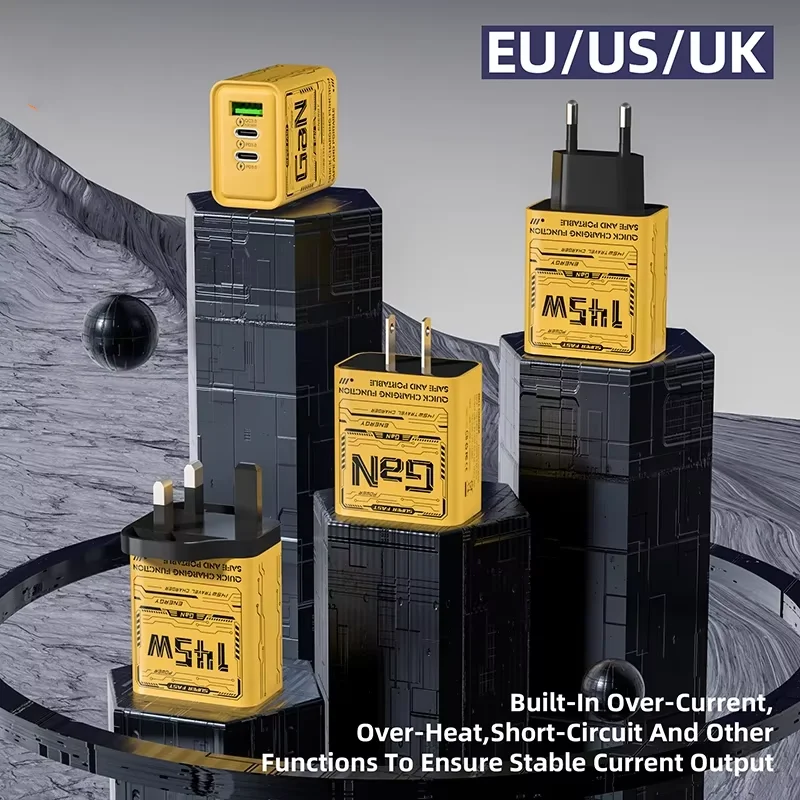 

145W 3 Ports Fast Charger Type-C USB Quick Mobile Phone Charger EU US UK Plug Charger Adapter For IPhone 16 Samsung 2025 Hot