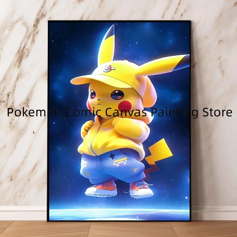 Canvas Painting Pokemon Anime Starry Sky Pikachu Watercolor HD Poster and Prints Wall Art Picture of Living Room Children's Gift