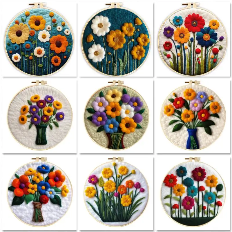 GATYZTORY Needle Felting Kits Beginners DIY Wool Needle Felting Starter Kit Flowers For Friend Couple Gift Art Craft Home Decor