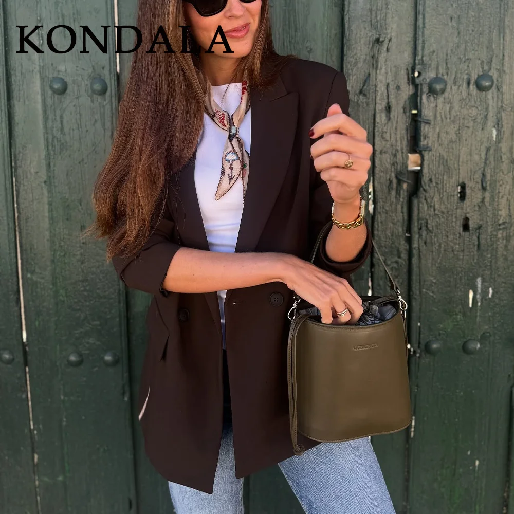 KONDALA 2025 سترات نسائية بنية اللون لخريف وشتاء موضة رسمية أنيقة بياقة مقلوبة سترات نسائية أنيقة متينة