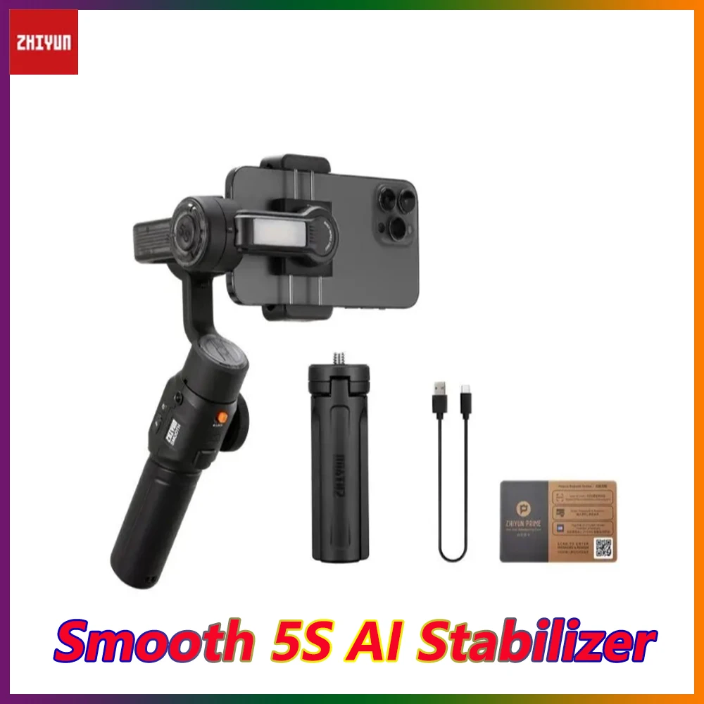 ZHIYUN SMOOTH 5S AI Tracking Handheld Stabilizer 3-Axis Smartphone Gimbal for iPhone 15 Pro Max Xiaomi Android