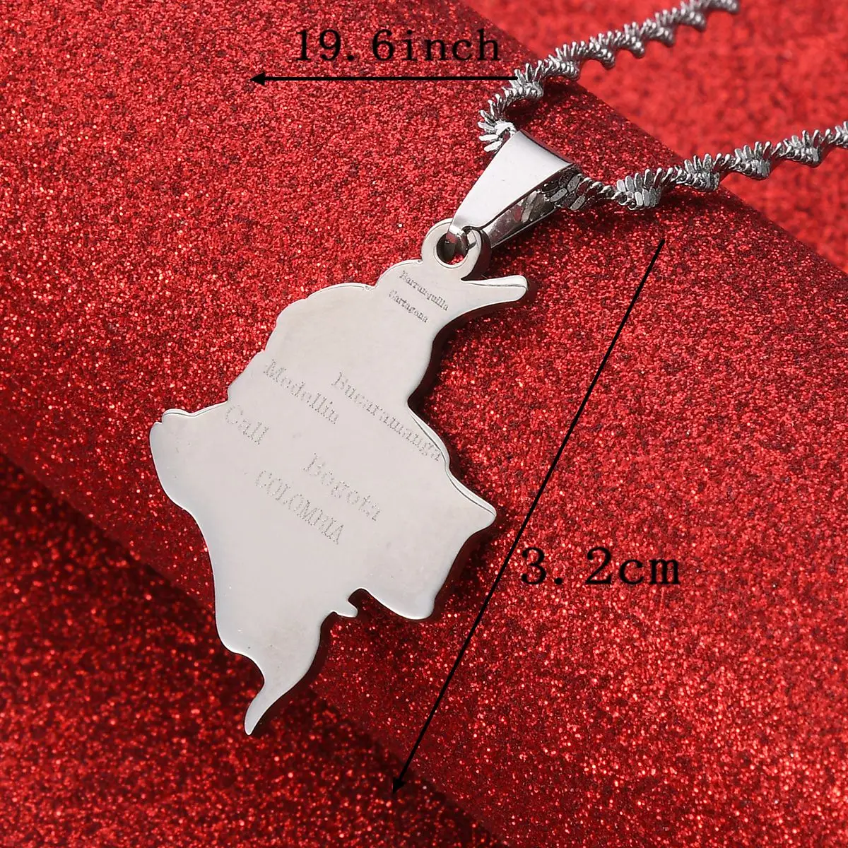 Colombia Map With City Name Pendant Necklaces Women Girls Stainless Steel Colombians Jewelry