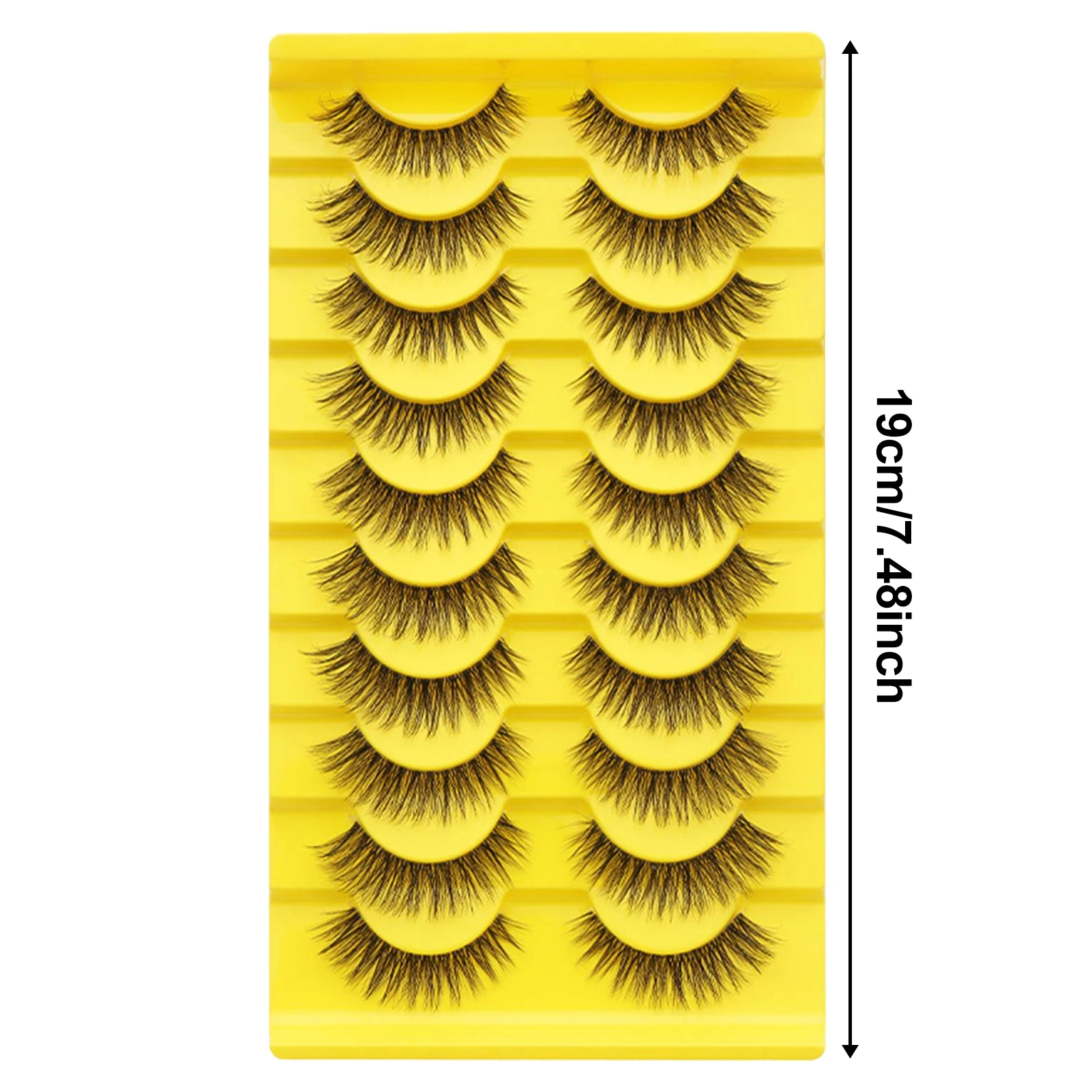 10 pares de cílios postiços graduados amarelos, tiras completas, 8-16mm, misturados, cachos c, fibra preta, leve, maquiagem cosplay