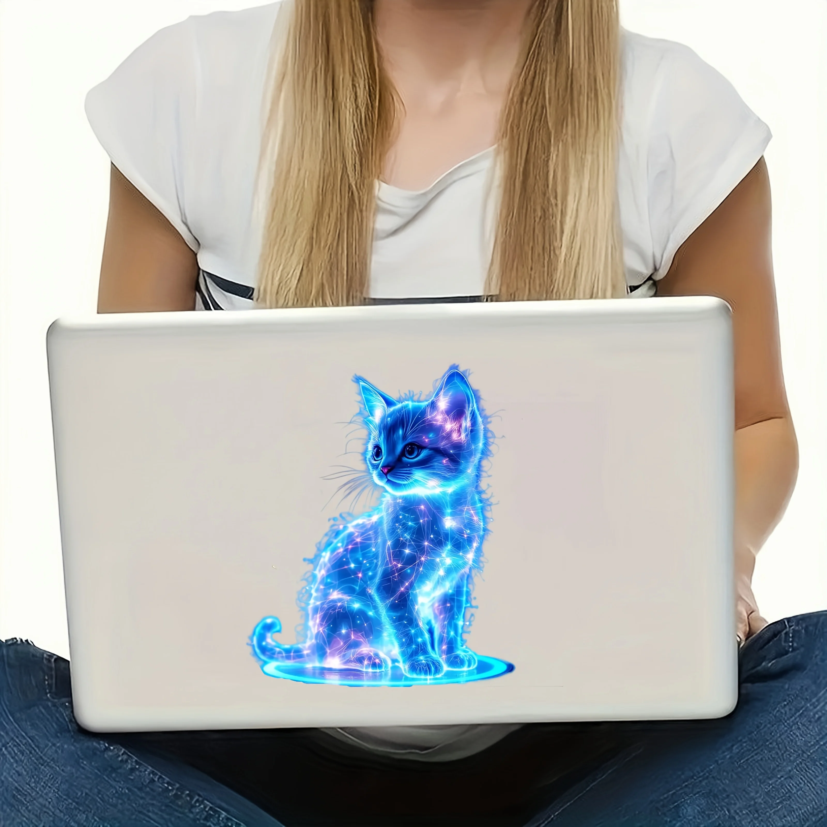 1PC Charming Blue Cat Motorcycle Stickers Waterproof for Scooter Fuel Tank Front Fairing Vinyl Decals Car Window Decoration image 6