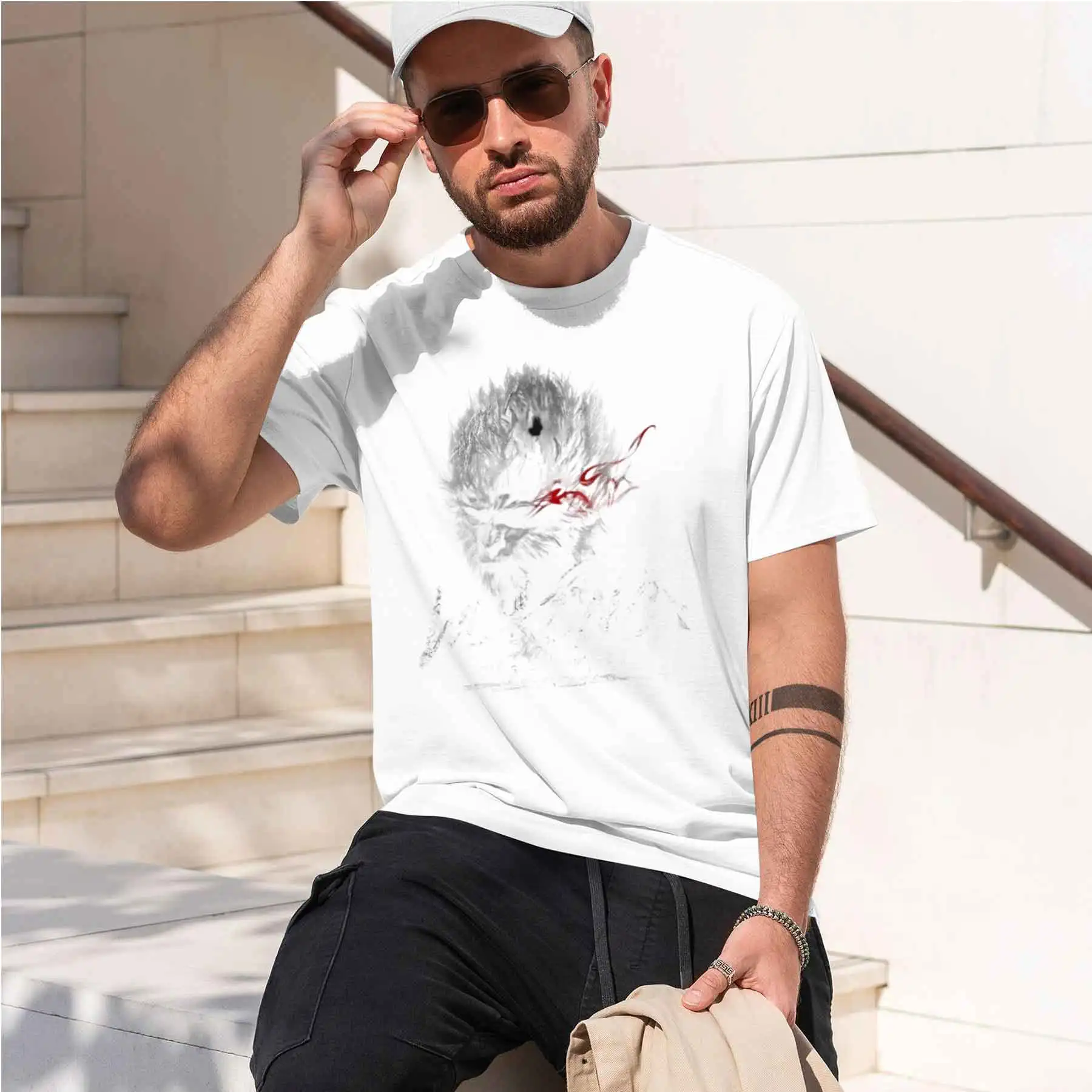 2026 new printed T-shirt printed with Men'sStyle Black Myth Wukong Ink Painting Print T-Shirt Retro Trendy Anime Game Theme Lo