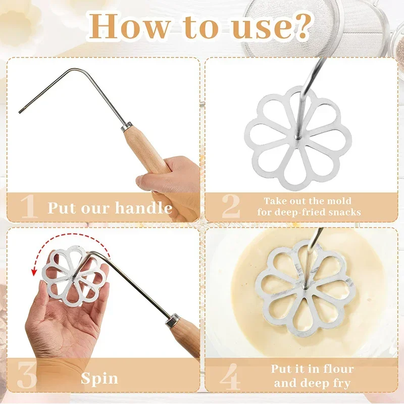 Aluminum Swedish Rosette Iron Maker Waffle Alloy Frying Snack Mold Funnel Cookie Bake Mold Bunuelos Mold with Handle Baking Tool