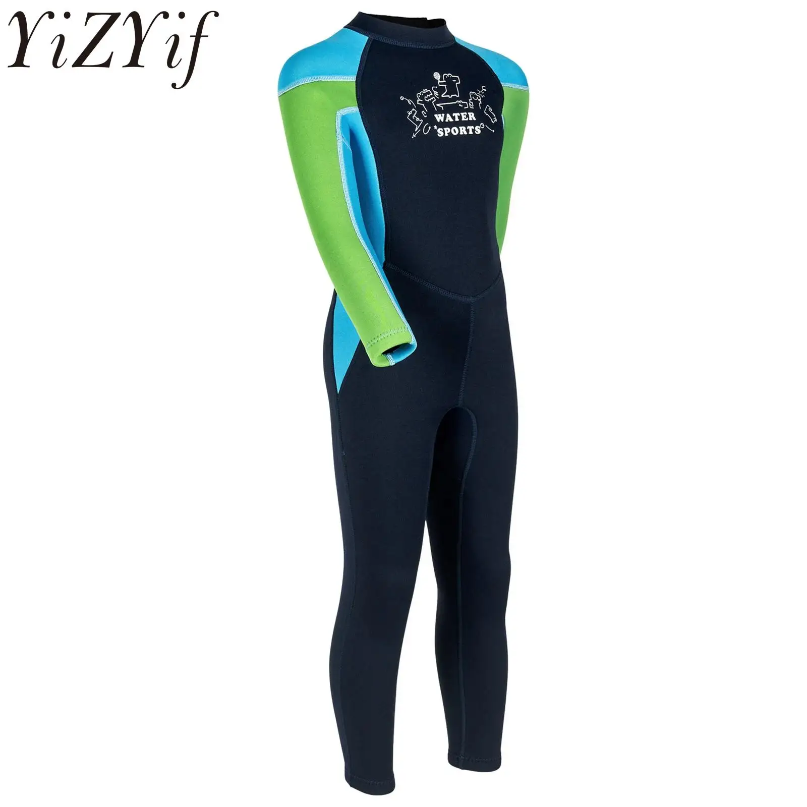 

Boys 2.5 mm Neoprene One-piece Swimsuit Front Zipper Long Sleeves Wet Suit Color Block Swimwear for Swimming Surfing Diving Suit