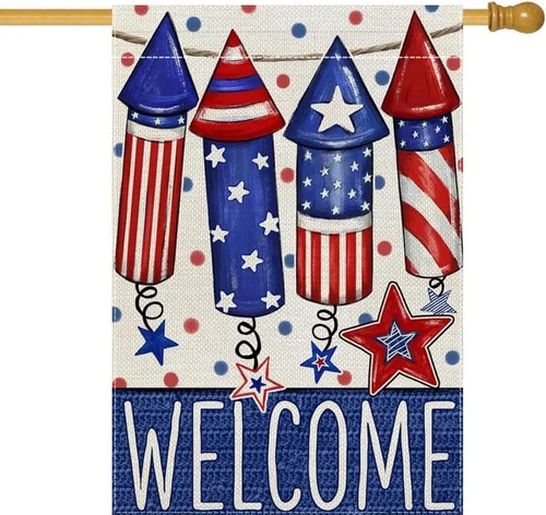 Welcome 4Th of July House Flag 28 X 40 Inch Memorial Day Vertical Double Sided B 313024376342 AAV hhz