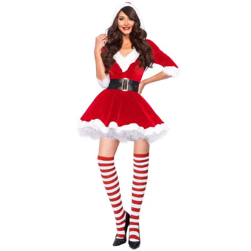 Uomo Donna Natale Babbo Natale Costume Cosplay Dolce Coppia Babbo Natale Uniforme Abito da elfo verde Inverno Vestito operato sexy per le donne