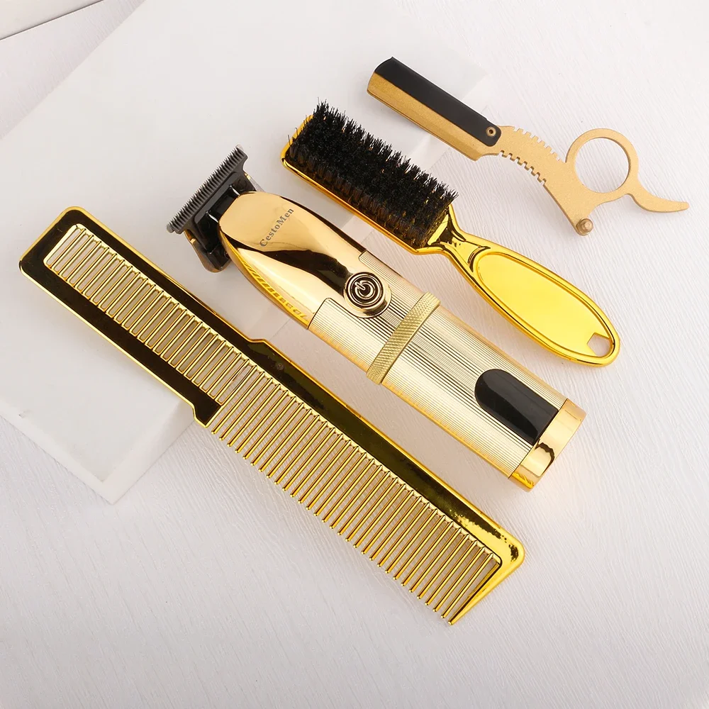 المهنية مقص الشعر الحلاق مجموعة الشعر المتقلب آلة قطع مشط مجموعة الحلاقة الذهب تنظيف الرقبة فرشاة الحلاق أدوات التصميم
