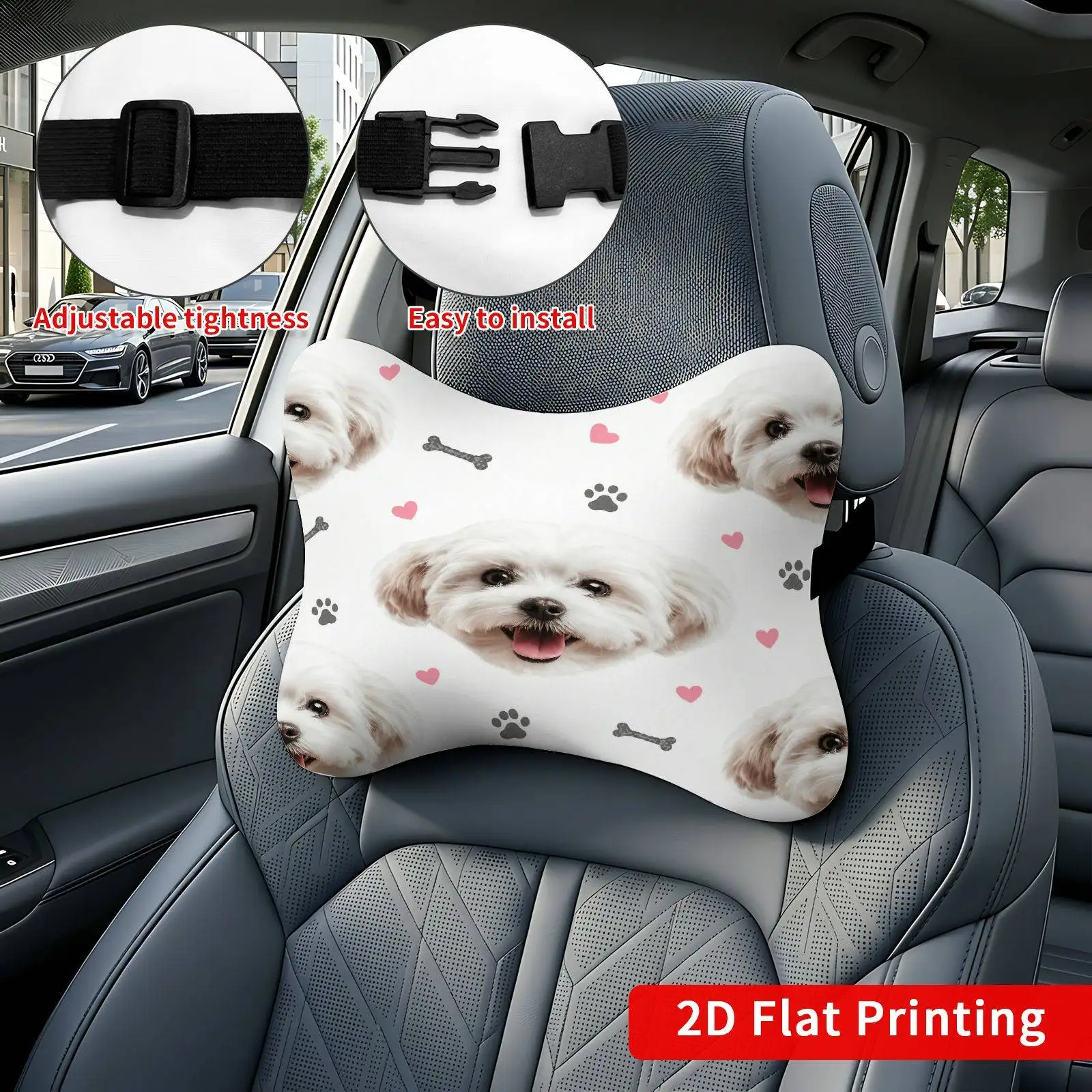 2pcs Dog Bone Pattern Car Seat Headrest, Neck Support Cushion, Suitable For All Seasons Of Car Additions, Dog Theme, Travel Neck