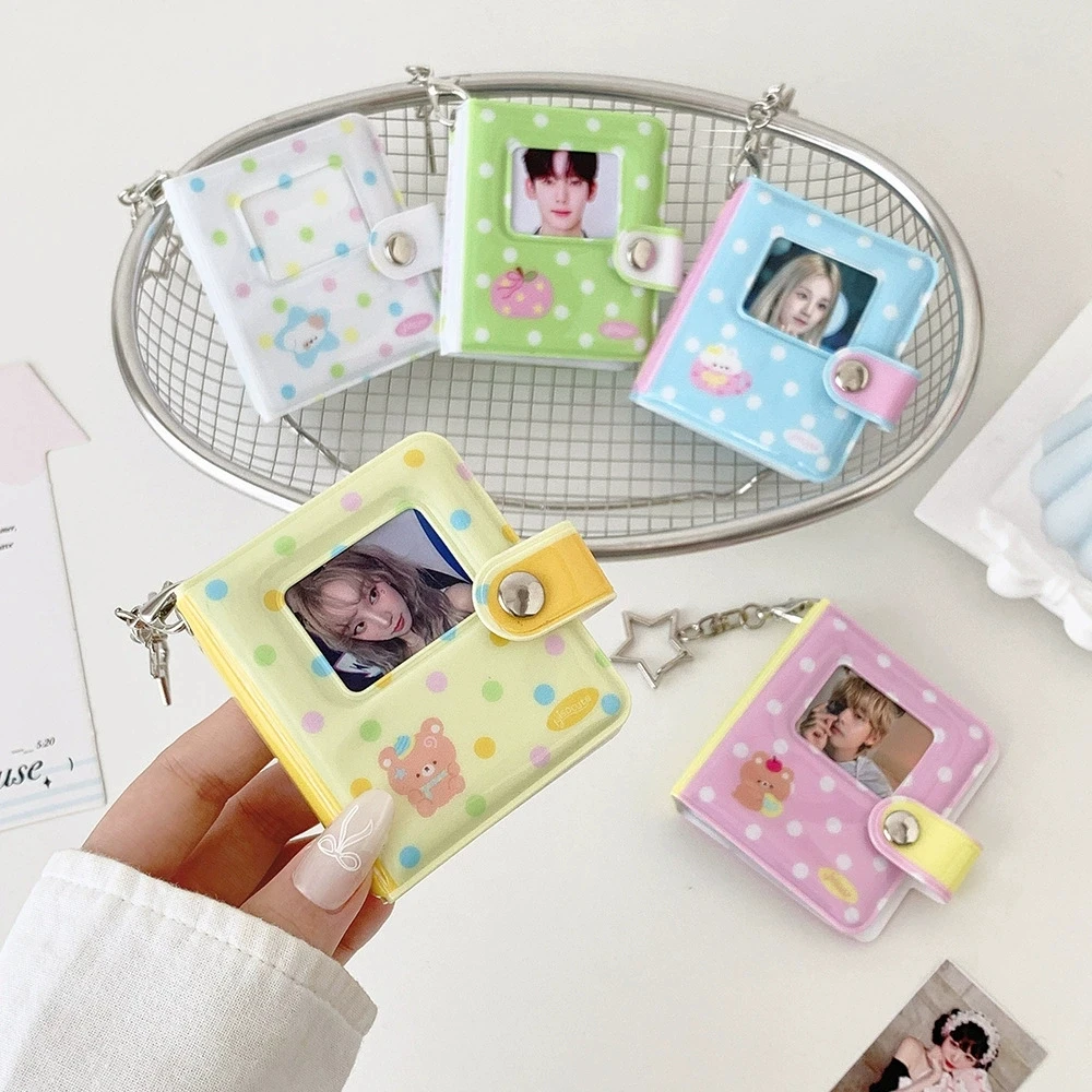 2 Inch Mini Bright Color Dots Photo Storage Album with Keychain 32 Clear Pockets for Valentine Gift Wedding Birthday Memory