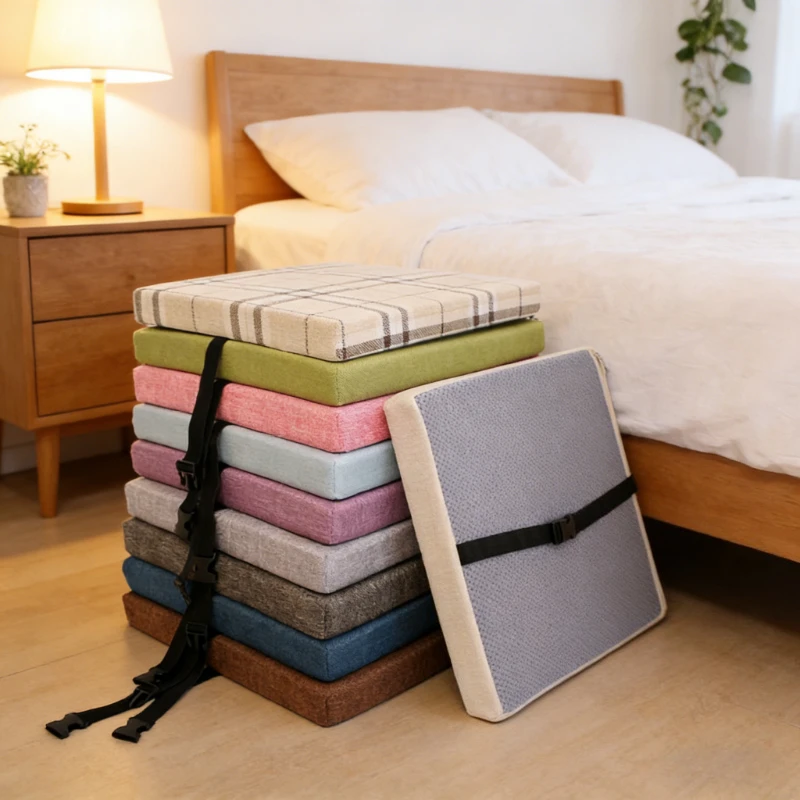 

Adjustable Linen Fabric Chair Cushion with High Density Sponge Square Pad - Buckle Fastened for Office and Home Dining Chairs