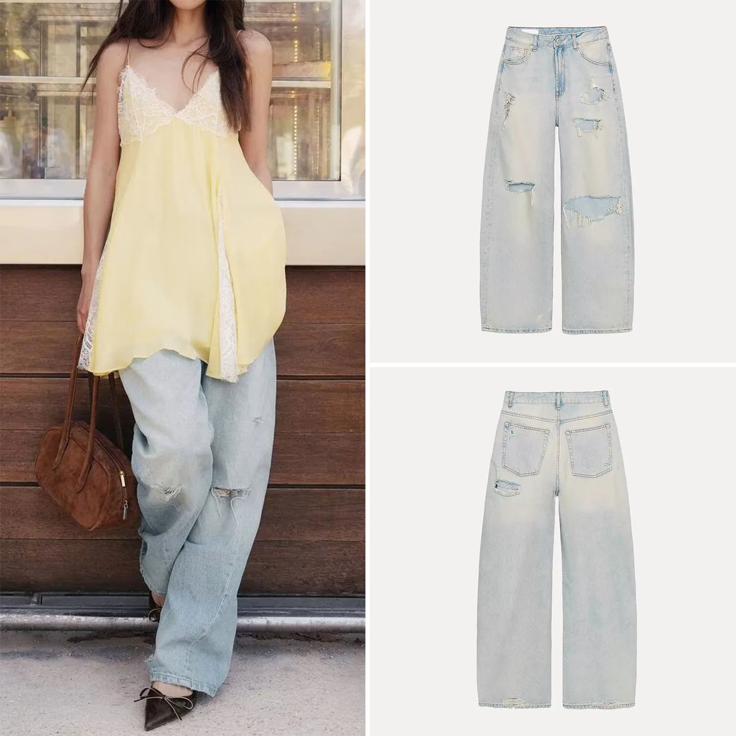 

Loose Women's Jeans Spring 2026 New Style Decorative Hole Casual Mid-Waist Denim Pants Standard Fit Micro Stretch ZADATA