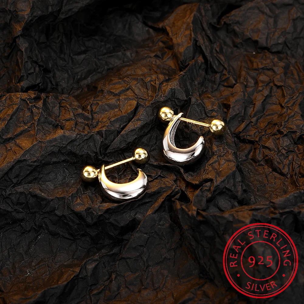 

Настоящее серебро 925 пробы, модные полукруглые золотые бусины, серьги-гвоздики для женщин, ювелирные украшения для свадебной вечеринки DA2347