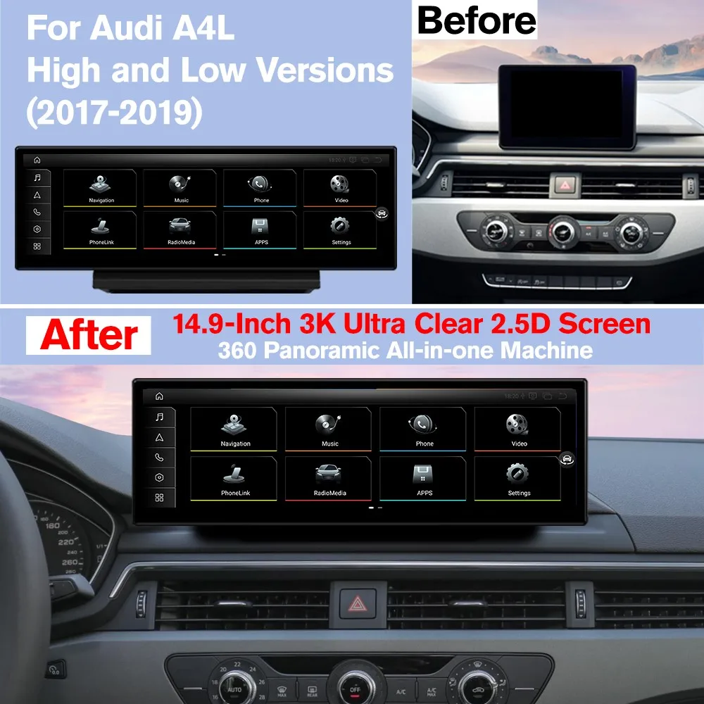 MZRD 14.9 ''أندرويد 14 راديو السيارة لأودي A4L 2017-2020 مشغل وسائط متعددة لاسلكي Carplay أندرويد السيارات نظام السيارة الذكية BT Navi