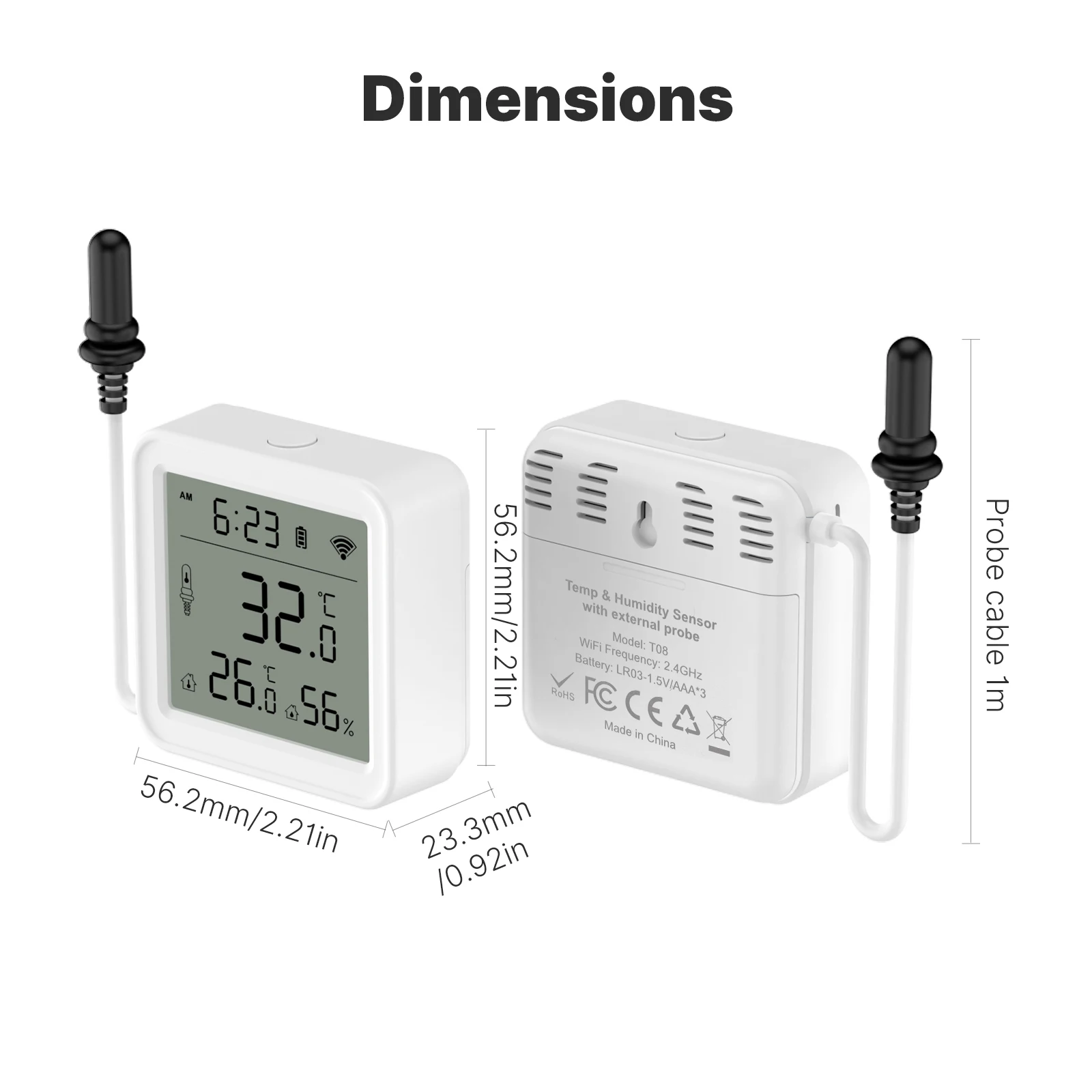 Moes tuya wifi inteligente sensor de umidade temperatura 1m cabo sensor externo sonda app monitor remoto trabalho com alexa google casa