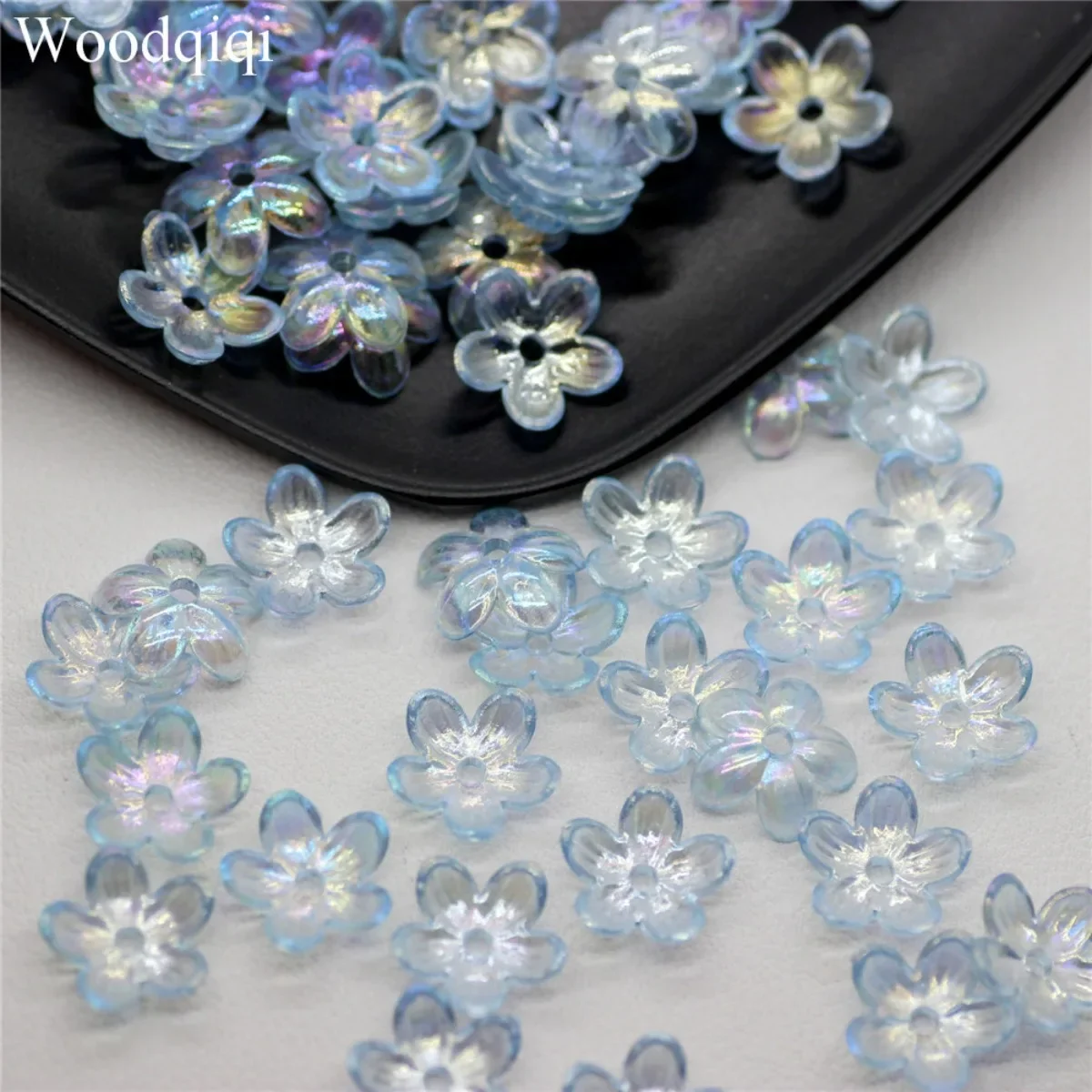 ZW18 100PCS 12mm Y2k Plating Petal Flower Beads Acrylic Frosted Minimalist Flower Bowknot Beads DIY Bracelet Sewing Button DIY