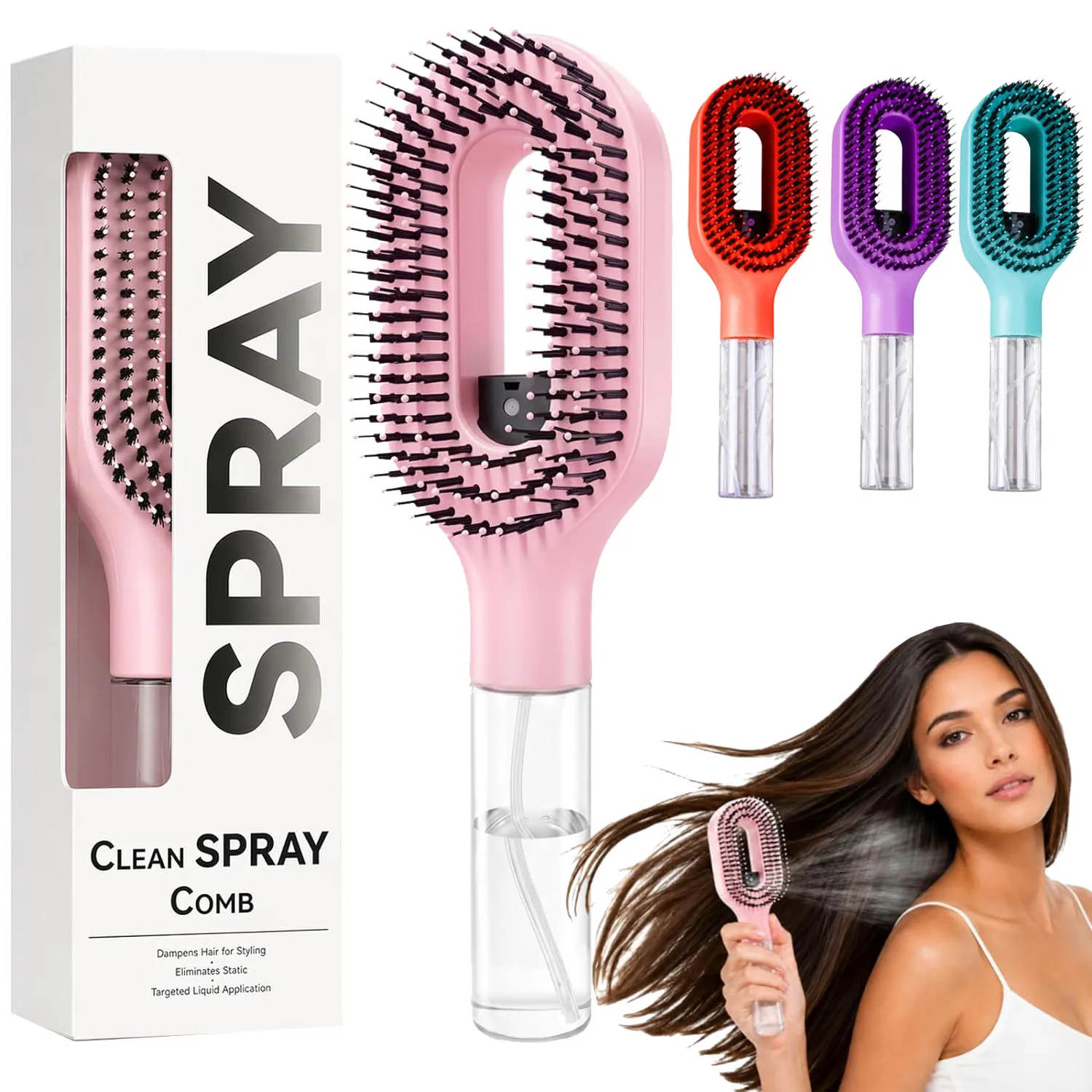 2-in-1 Hair Brush with Water Spray Mister, Fine Mist Spray Brush for Hair Detangling Wet & Dry, Liquid Spraying Hairbrush