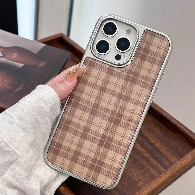 Чехол для телефона в клетку с серебряным краем в стиле ретро Майяра, чехол из ТПУ с защитой от падения для iPhone XR/11/12/13/14/15/16/17 Pro Max, чехол для телефона