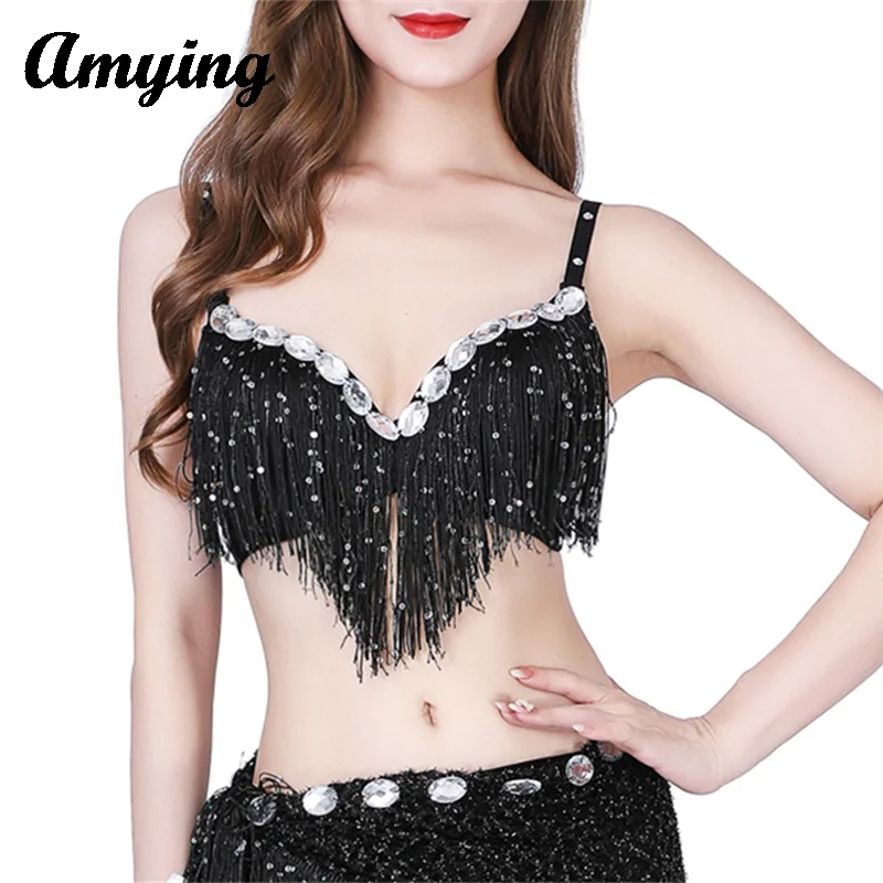 2024 Women Belly Dance Bra Top Stage Performance Top Sexy Tassel Bra  Ladies Night Club Stage Sequins Beaded  Adjustable Bra