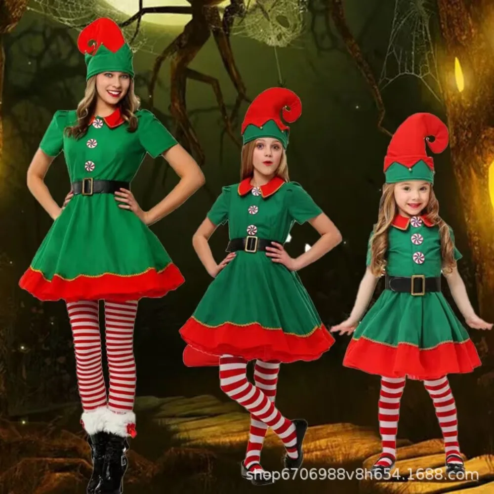 Costumes de noël elfes verts fête de noël enfants elfes de noël vêtements de Cosplay pour garçons et filles adultes