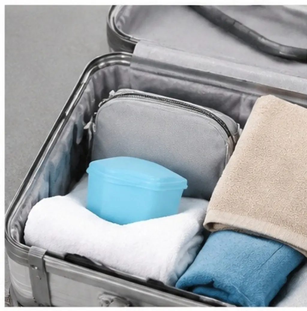 Denture Box 4 Pack Leakproof Retainer Travel Case Portable Blue Storage Container for Braces