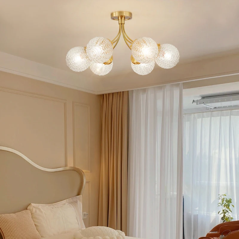 Lampadario a LED in rame nordico Lampada in vetro per soggiorno Camera da letto Cucina Studio Illuminazione a sospensione a soffitto Lustre Decorazione della casa