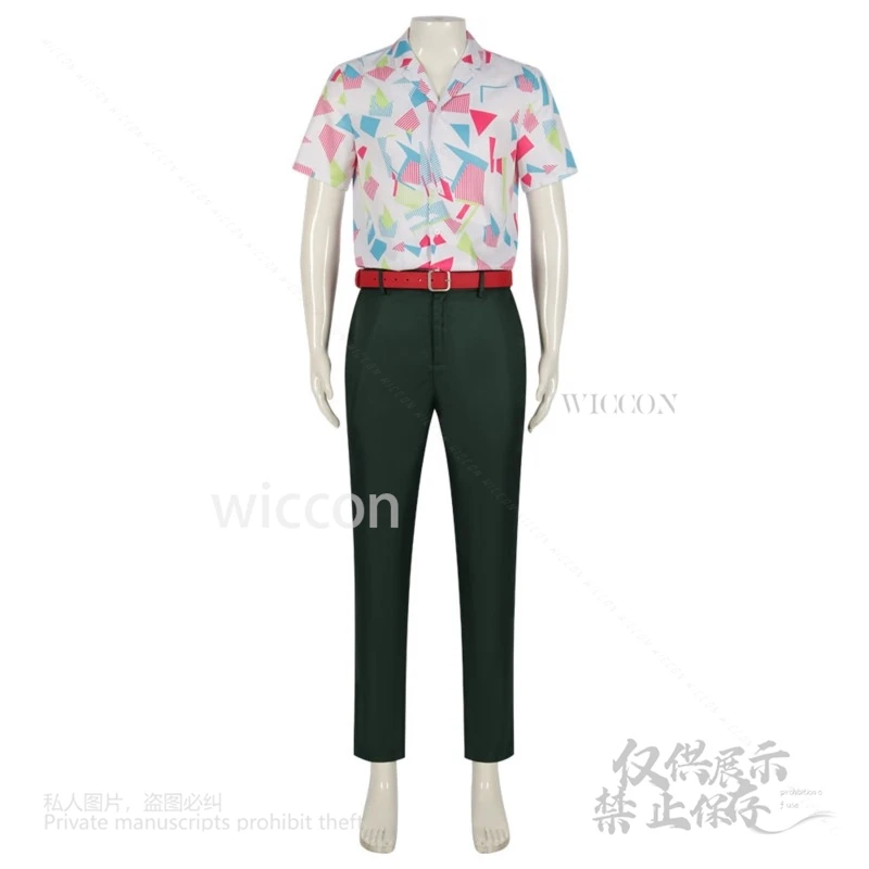 キルヤミツキコスプレ衣装プリントシャツピンクベルトコート制服衣装アニメウインドブレーカーウィッグ男性ハロウィンパーティーカスタマイズ