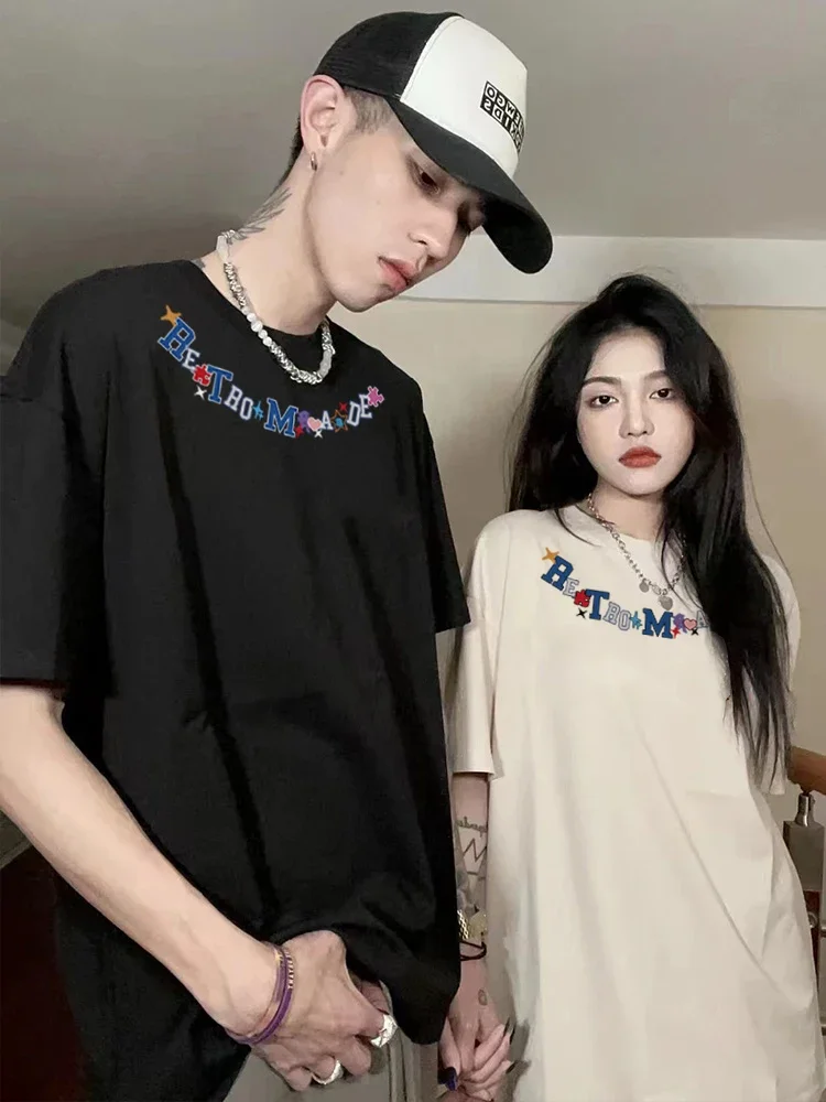 T Shirts Men T-Shirts Cotton Oversized T Shirt Women Summer Clothes Double Sided Print Tshirt Couple King Queen Y2k Tops