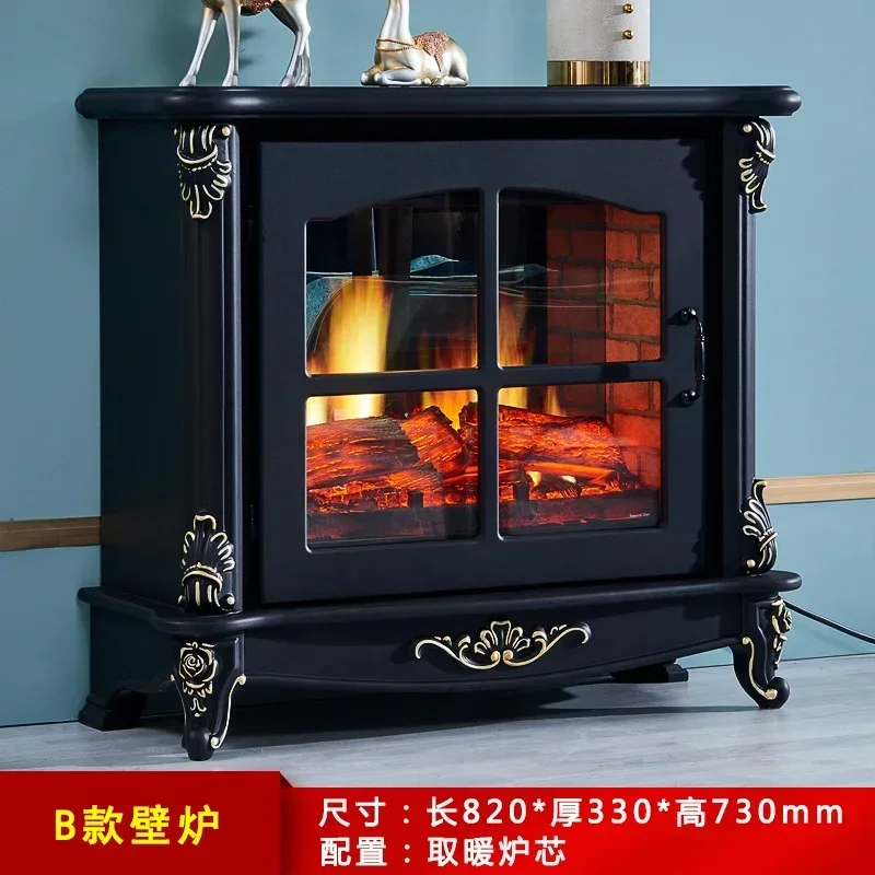 A European Fireplace Simulation Flame Led Heating Mantel Removable Black Mantel