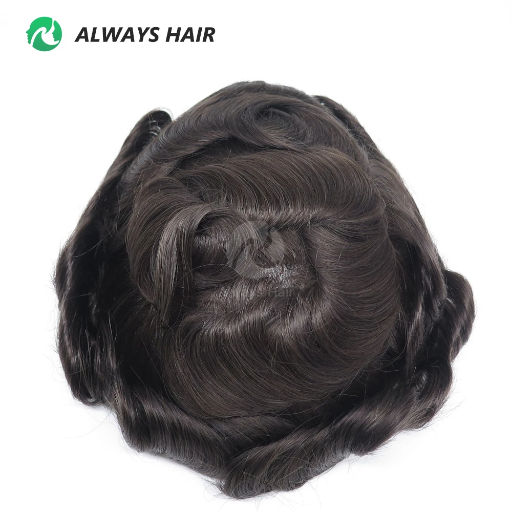 Alwayshair Thinskin -Thin Skin Male Wig Natural Hairline India Human Hair System for Men 115% Hair Density Hair Unit