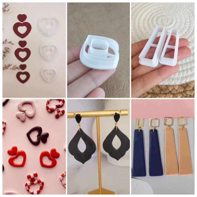 Geometry Ring Polymer Clay Cutter Heart/circle/square Soft Pottery Mold DIY Earring Pendant Jewelry Cutting Modeling Clay Tools