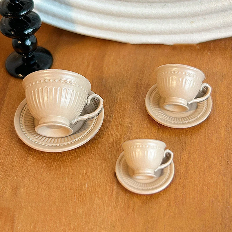New 2PCS Small Luxury French Coffee Cup Plate Set Toy Dollhouse Mini Furniture Model DIY Accessories Miniature Scene Decoration