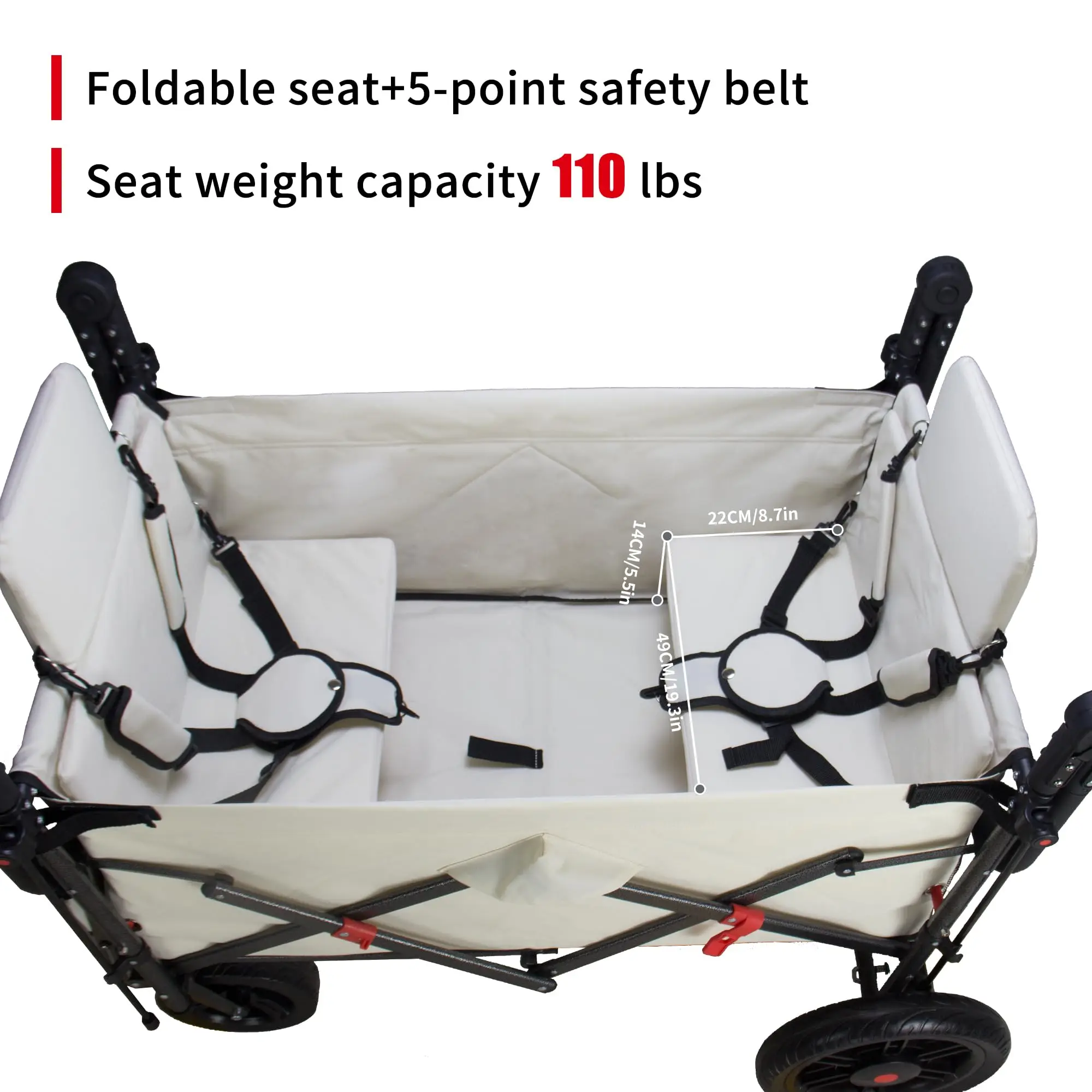 Collapsible Wagon with 2 Foldable Seats, Folding Wagon with Canopy, Multi Functional Cart with Adjustable Handle Bar