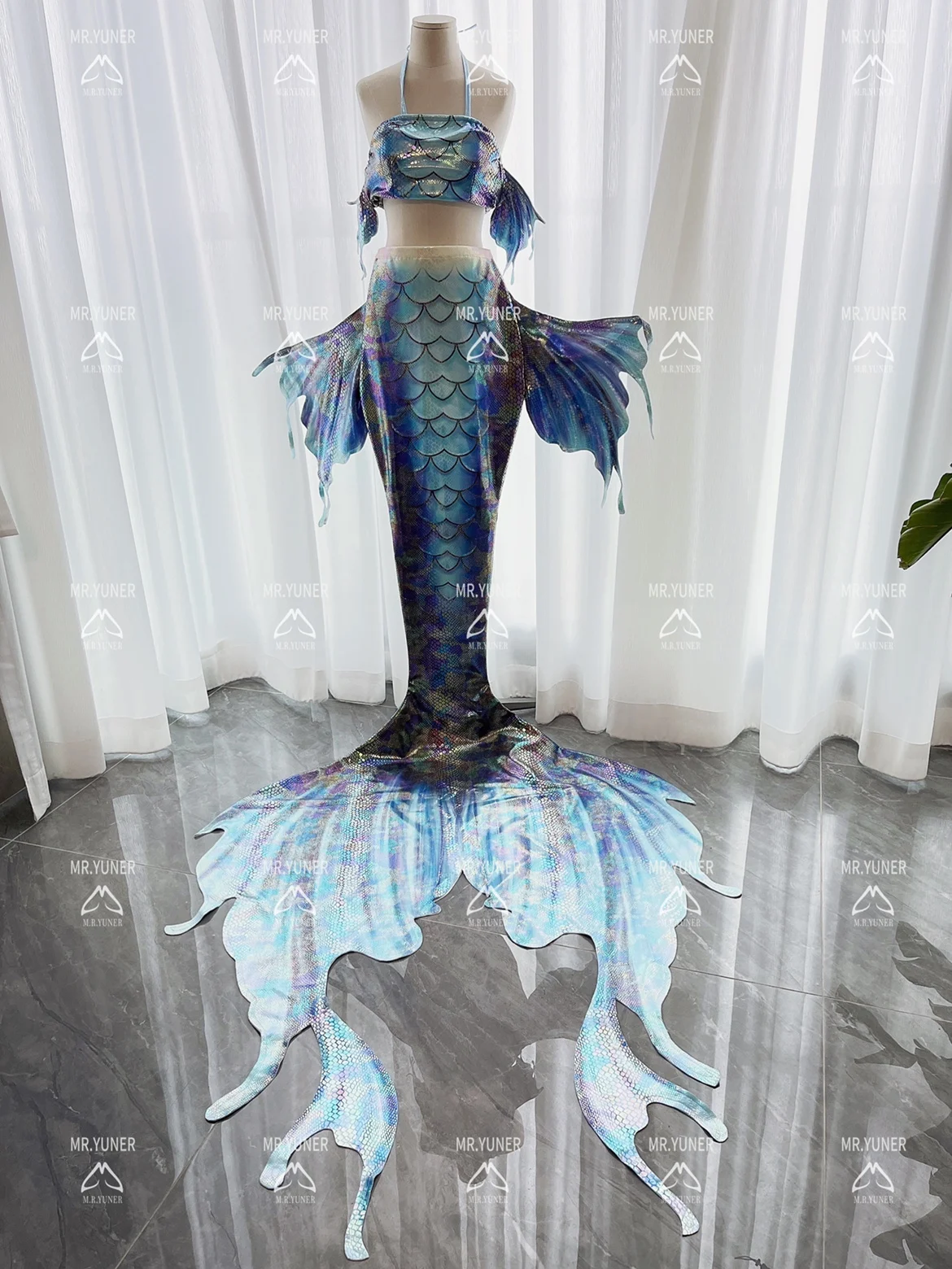 YUNER اليدوية المخصصة حورية البحر ذيل كبير ملابس السباحة المحيط اطلاق النار الكي بالإضافة إلى ذيل حورية البحر الغزل