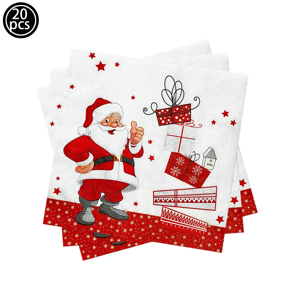 4Styles Assorted Christmas Disposable Napkins Snowman Santa Claus Christmas Tree Elk Napkins for Xmas Table Decor Party Supplies