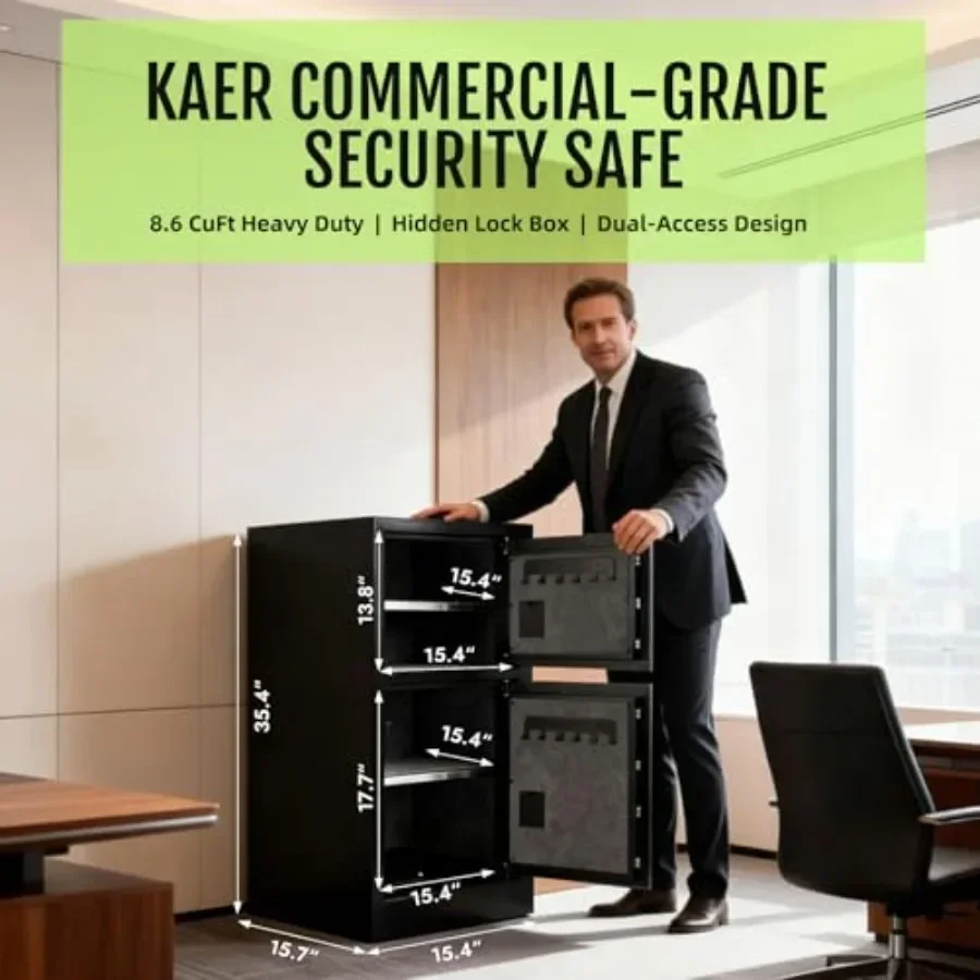 8.6 Cuft Heavy Duty Dual Door Safe Box with Hidden Lock BoxFireproof Waterproof Bag Removable Shelves Silent Fireproof safe for