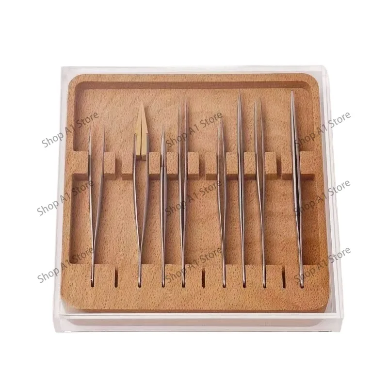 Watch repair tools, tweezers, storage box, beech solid wood tweezers, storage box clip