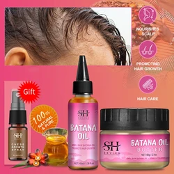 Juego de aceite de crecimiento de Batana puro 100% para hombres y mujeres, máscara de mantequilla de Alopecia de tracción, aceite de crecimiento de cabello Anti rotura, pérdida de cabello, negro