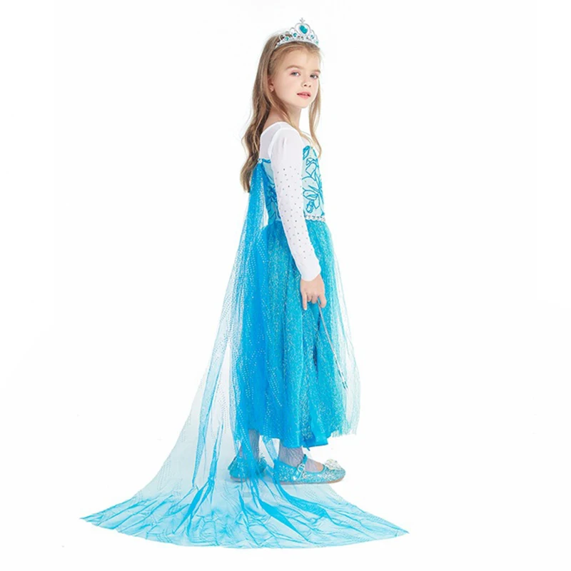 2025 Christmas Children Costume Frozen Princess Dress Baby Girls Long Sleeves Dresses Halloween Party Carnival Clothes Vestido