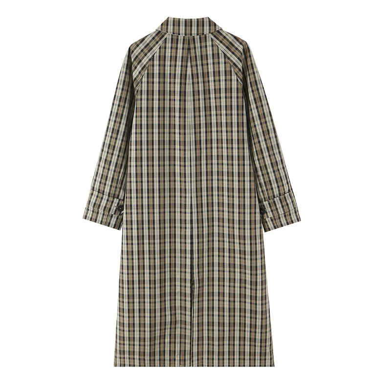 Women Versatile Reversible Trench Coat 2-in-1 Plaid Solid Long Jacket Loose Fit Lapel Windbreaker Practical Spring Autumn Coat