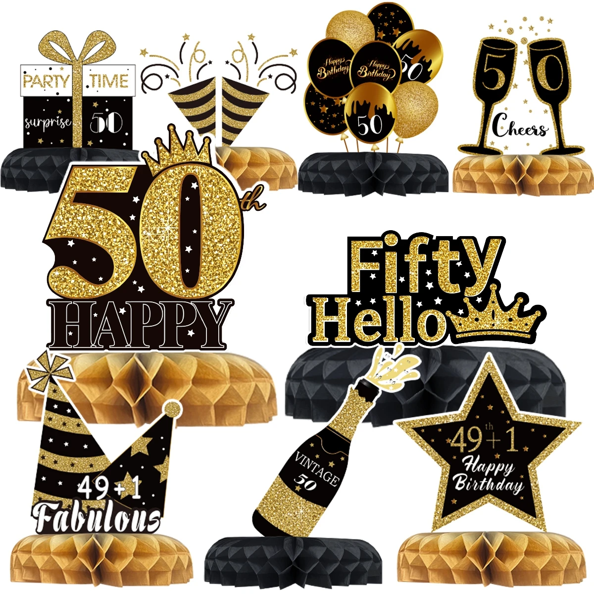 30 40 50 Birthday Black Gold Honeycomb Cake Decoration 30th 40th 50th Birthday Party Decortions Adults Party Cake Supplies