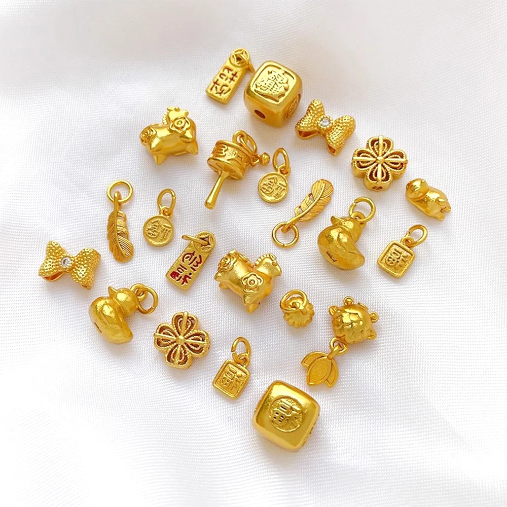 

Matte Gold Retro Fortune Shaped Hollow Flower Bow Pendant Bead DIY Makes Fashionable Jewelry Necklace Bracelet Accessory