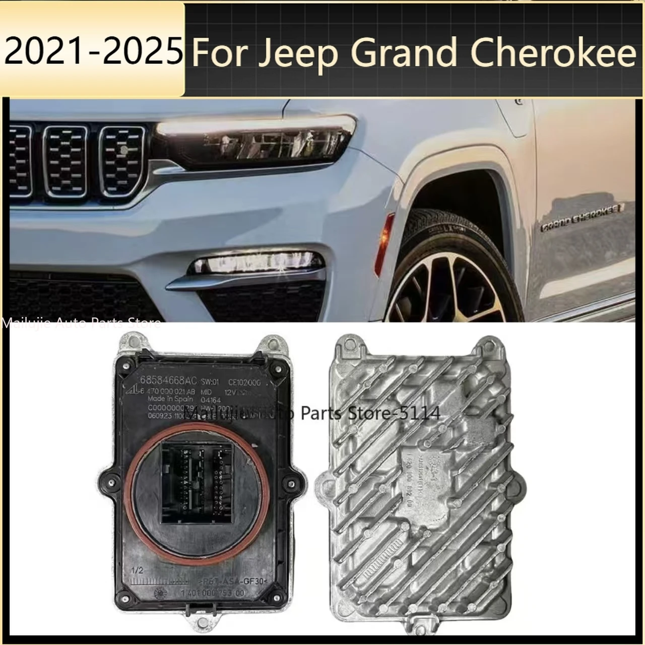

For Jeep Grand Cherokee 2021-2025 LED Headlight Driver Module Angel Eyes DRL Headlight Module Daytime Running Light 68584668AC