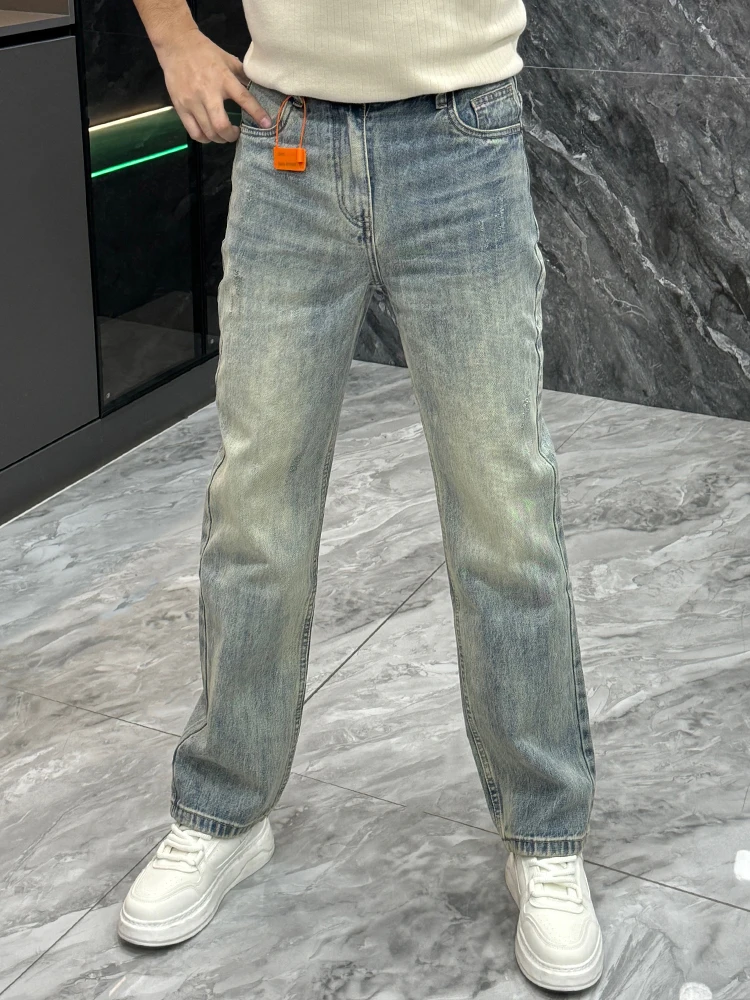

Fashionable Vintage Men's Jeans Spring High End Straight Leg Wide Leg Pants Youthful Casual Wear Resistant All Season